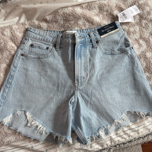 Abercrombie & Fitch Pants - Abercrombie & Fitch The Dad Short Light Blue Frayed Hem Denim Shorts